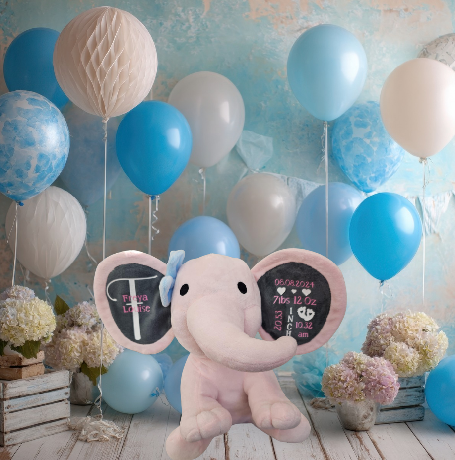 Personalised Baby Birth Stat Elephant Plush