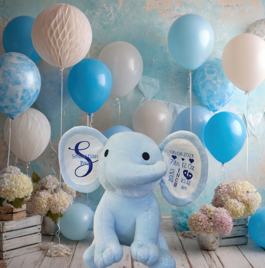 Personalised Baby Birth Stat Elephant Plush