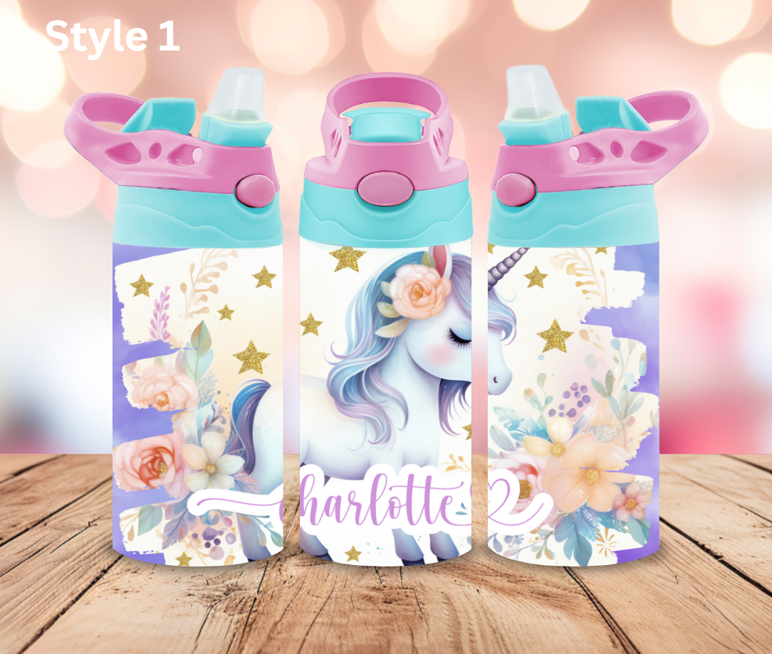 12oz Stainless Steel Tumbler - Personalised Unicorn Collection - Pop Up Spout