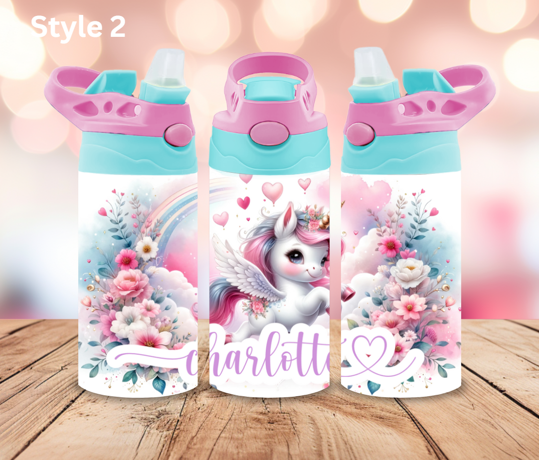 12oz Stainless Steel Tumbler - Personalised Unicorn Collection - Pop Up Spout