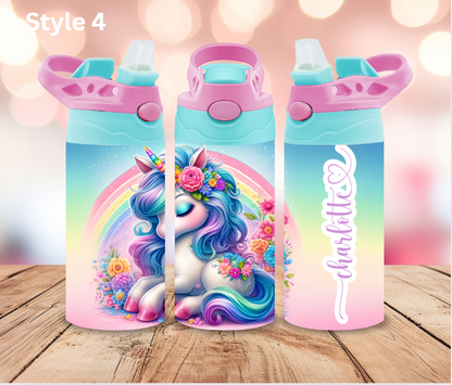 12oz Stainless Steel Tumbler - Personalised Unicorn Collection - Pop Up Spout