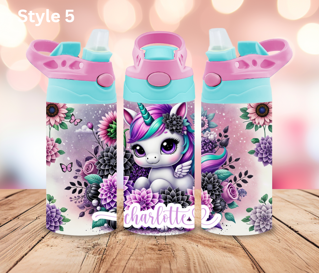 12oz Stainless Steel Tumbler - Personalised Unicorn Collection - Pop Up Spout