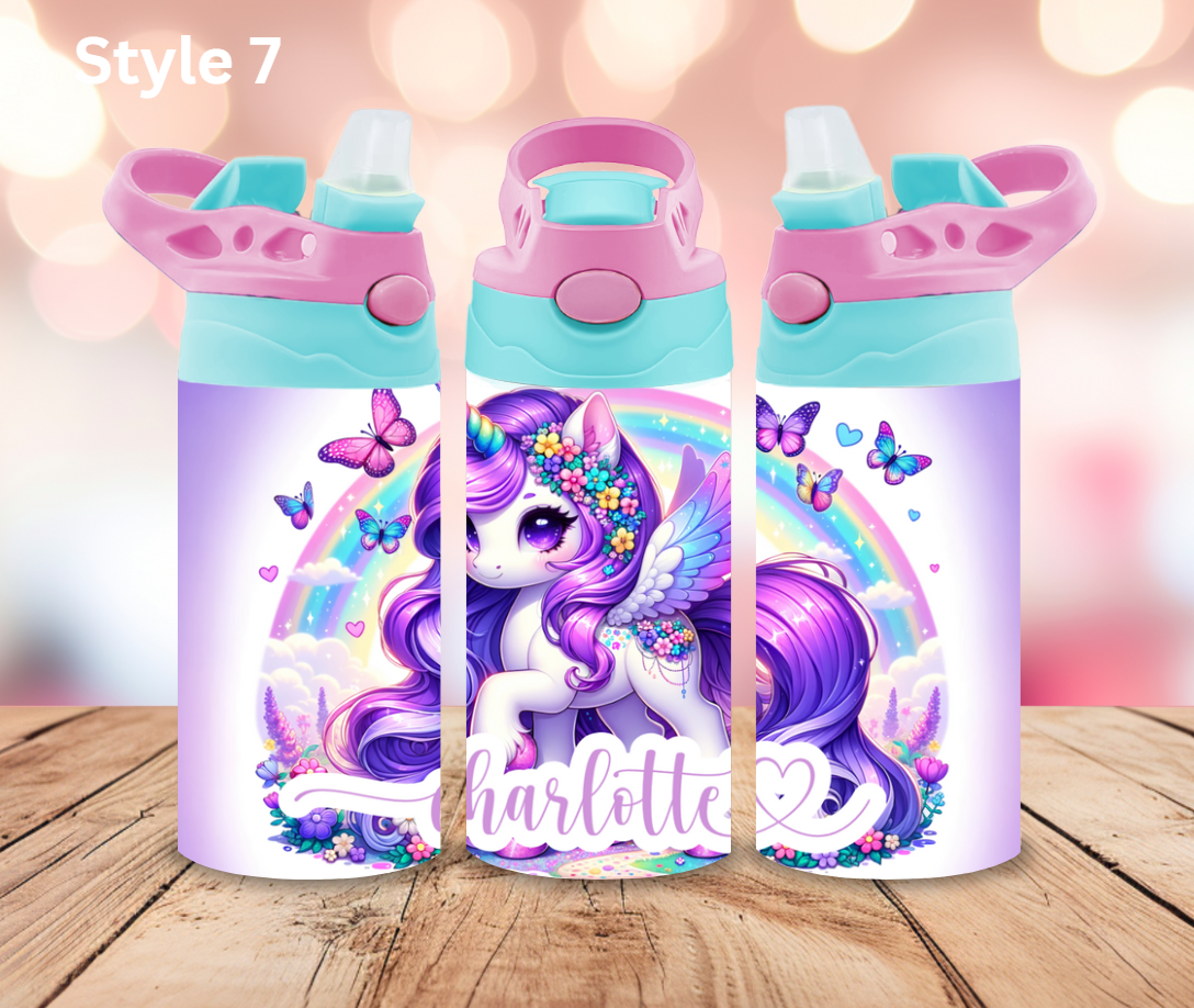 12oz Stainless Steel Tumbler - Personalised Unicorn Collection - Pop Up Spout