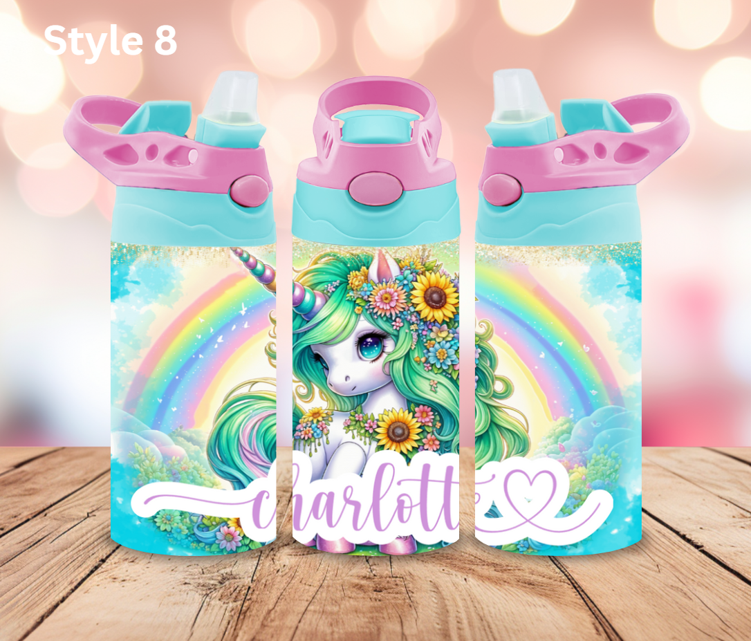 12oz Stainless Steel Tumbler - Personalised Unicorn Collection - Pop Up Spout