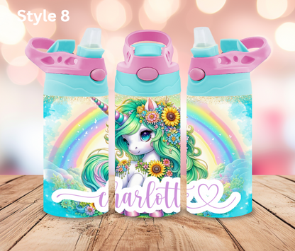 12oz Stainless Steel Tumbler - Personalised Unicorn Collection - Pop Up Spout