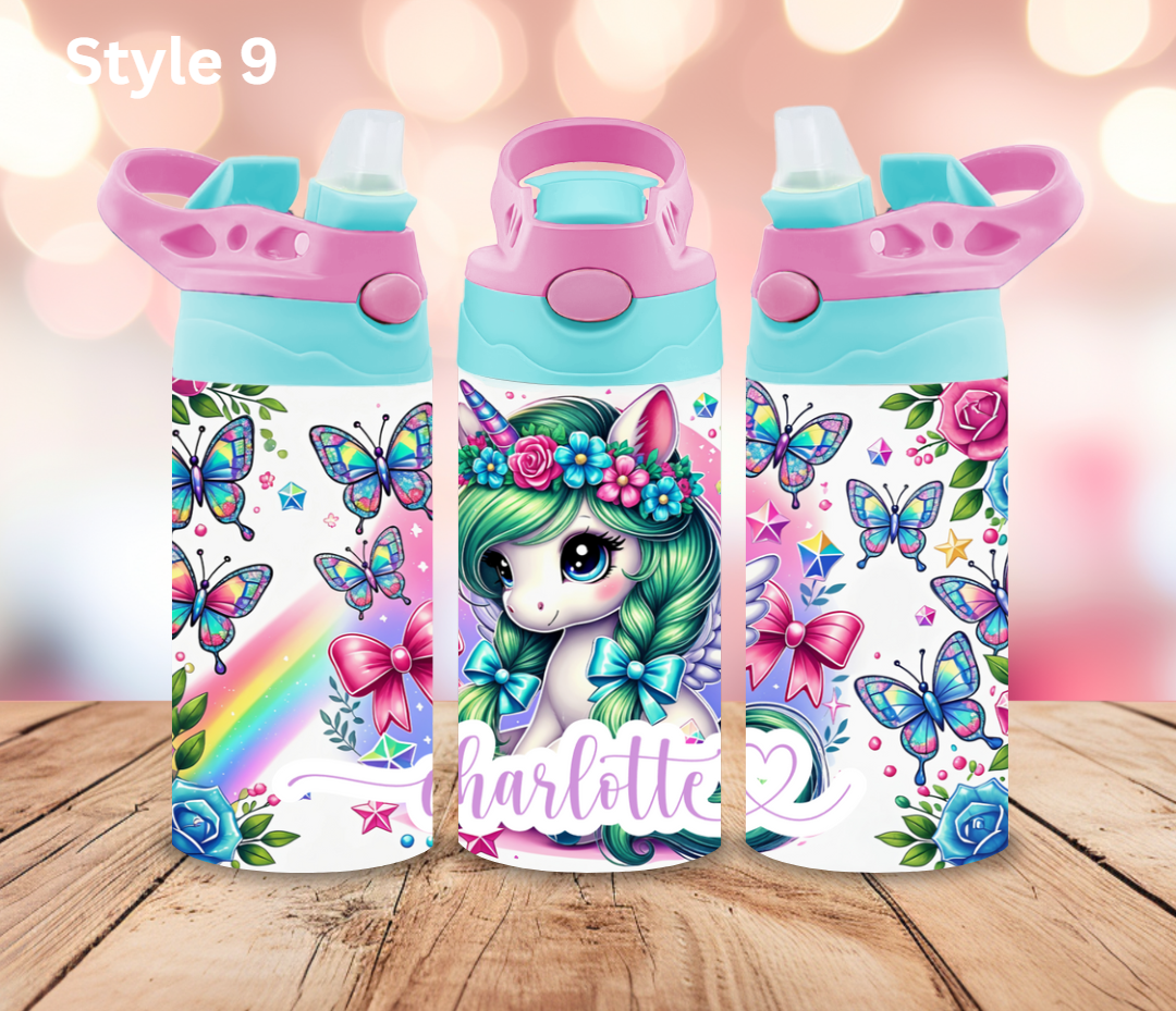 12oz Stainless Steel Tumbler - Personalised Unicorn Collection - Pop Up Spout